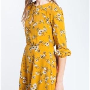 Floral Midi Dress in Mustard